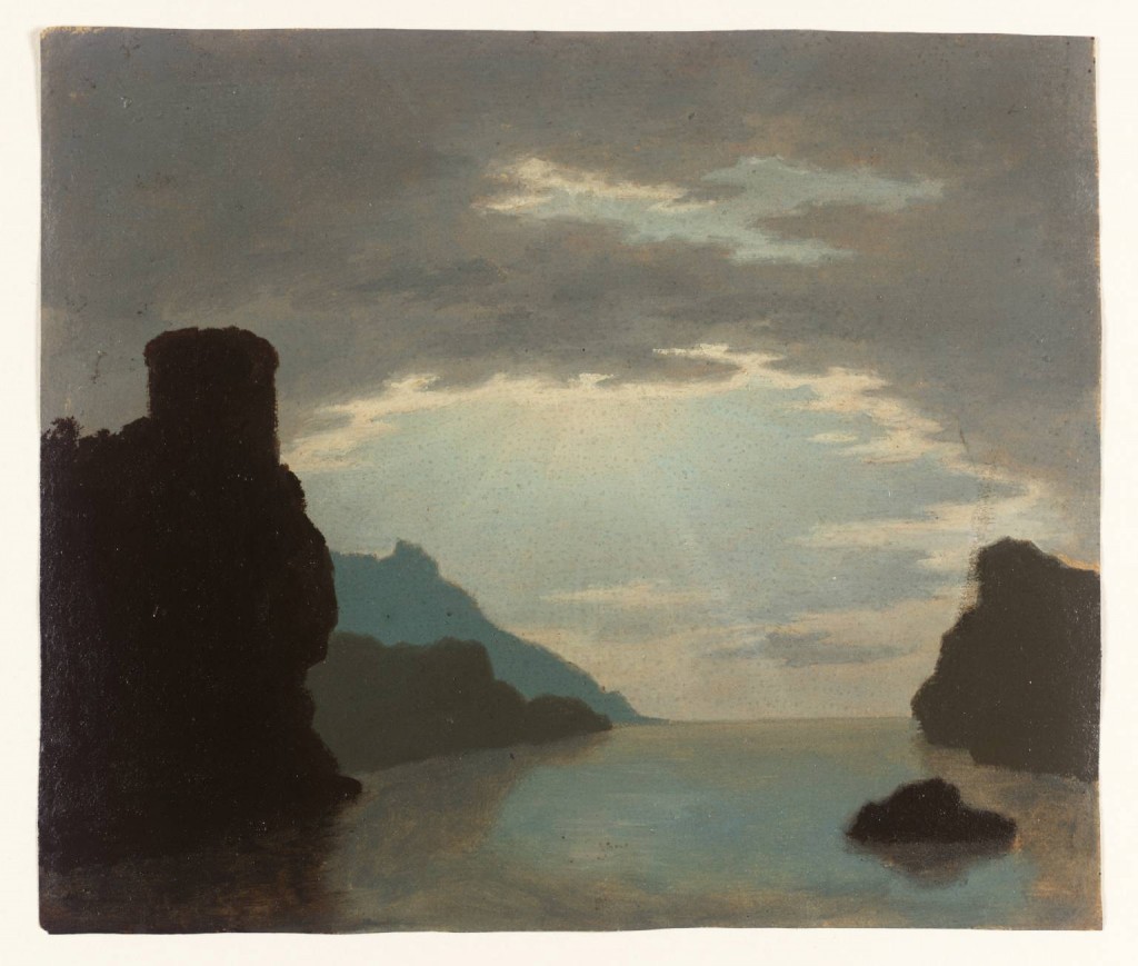 Alexander Cozens, Rocky Bay Scene, Oil paint on paper, c. 1759-1765, 160 x 187 mm Photo © Tate. CC-BY-NC-ND 3.0 (Unported)